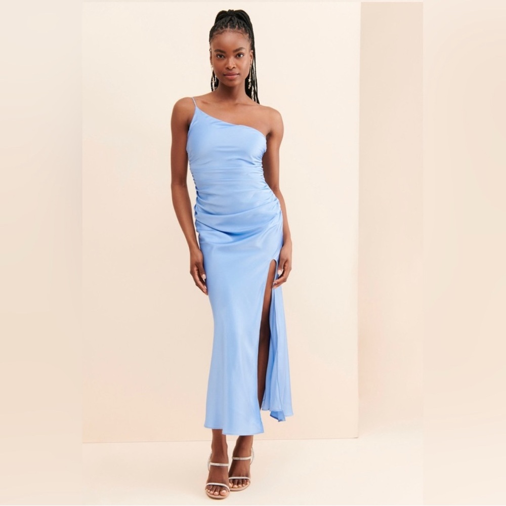Line & Dot blue One Shoulder Midi Dress